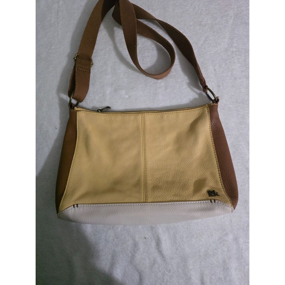 The Sak Cream Brown Colorblock Shoulder Crossbody Bag Purse